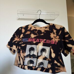 The Beatles Black and Tan Bleach Tie-Dye Crop Tee